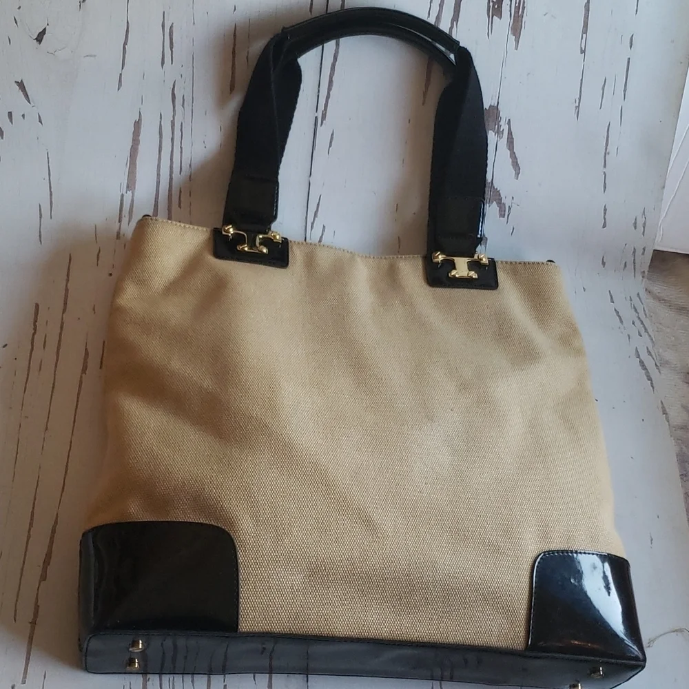 Tory Burch canvas and patent leather tote large bag